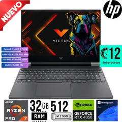 HP - LAPTOP GAMING VICTUS 15-FB3022LA 15.6" FHD 144Hz R7 7445HS RAM 32GB SSD 512GB RTX 4050 6GB W11PRO