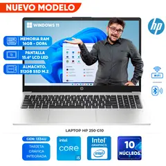 HP - Laptop 250 G10, Intel Core i5 1334U, 16GB DDR4, 512GB SSD, 15.6" LCD LED SVA HD
