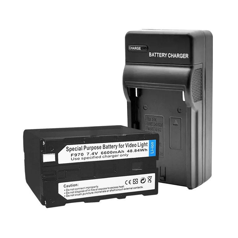 Kit Batería recargable F970 6600 mAh y cargador para Luz LED o monitor