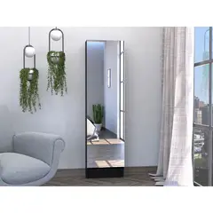 R&R MUEBLES - Zapatera Moderna con Espejo Jung Negro Alto 170cm
