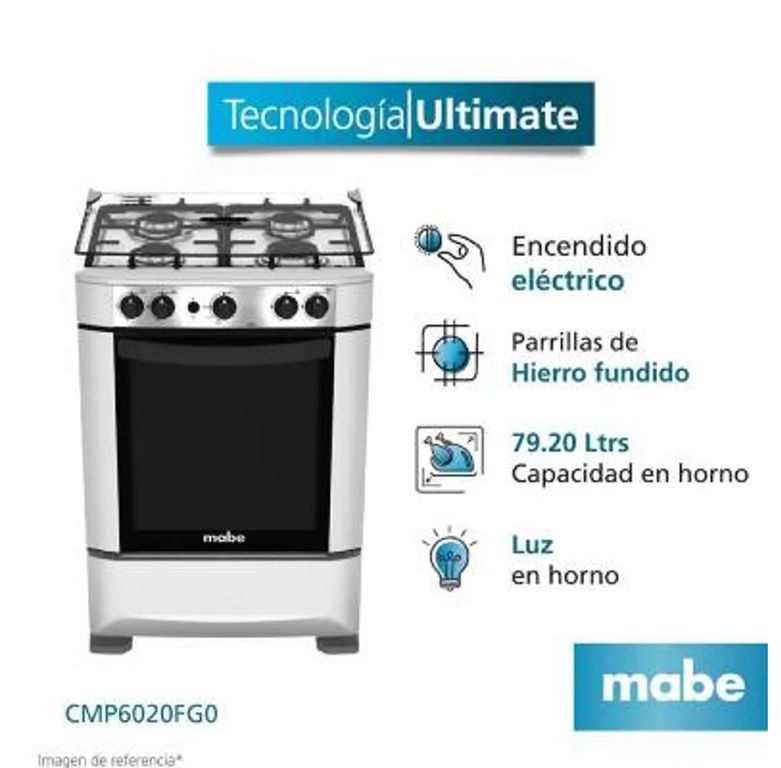 COCINA DE PIE A GAS CMP6020FG0 4 QUEMADORES GRIS