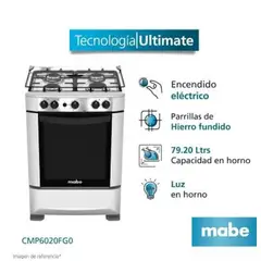 MABE - COCINA DE PIE A GAS CMP6020FG0 4 QUEMADORES GRIS