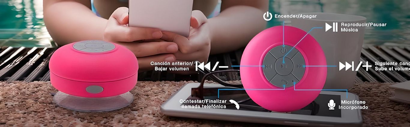 PARLANTE BLUETOOTH PARA DUCHA PORTÁTIL CON VENTOSA FUCSIA