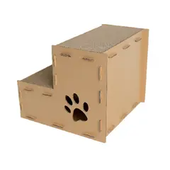 GENERICO - Rascador casa escalera para gatos de cartón corrugado chico