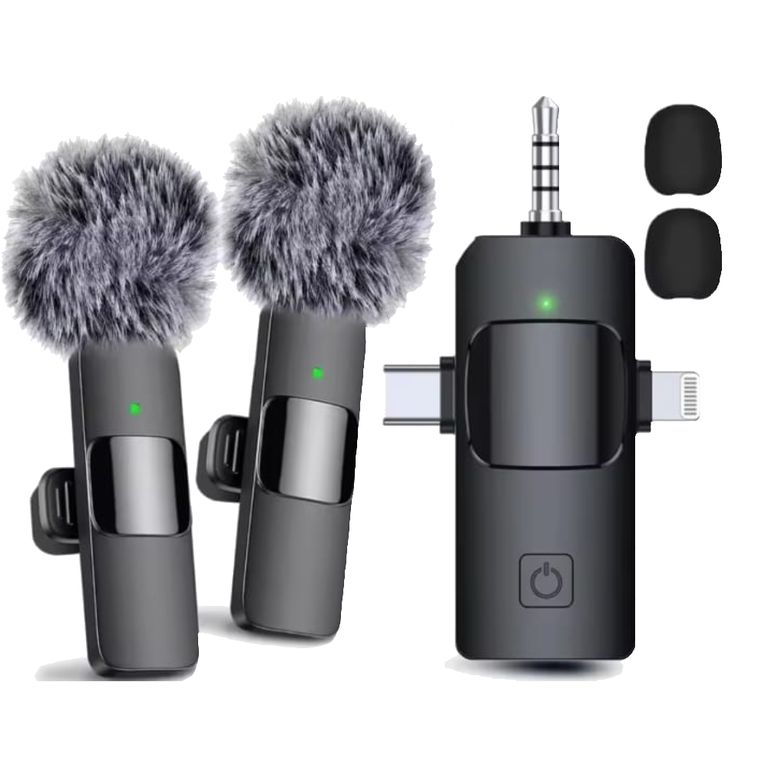Micrófono Solapero Doble K15 Tipo C Lightning y Auxiliar