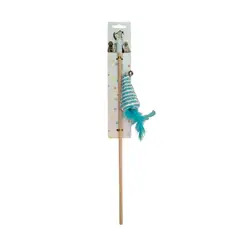 GENERICO - Juguete caña de pescar para gatos con cono rascador celeste