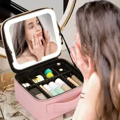 GENERICO - Maletin de Maquillaje con Espejo Led Rosado