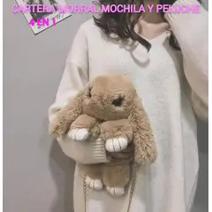 GENERICO - MORRAL BOLSO MOCHILA CARTERA PELUCHE HIPOALERGÉNICO DE CONEJO 5 EN 1