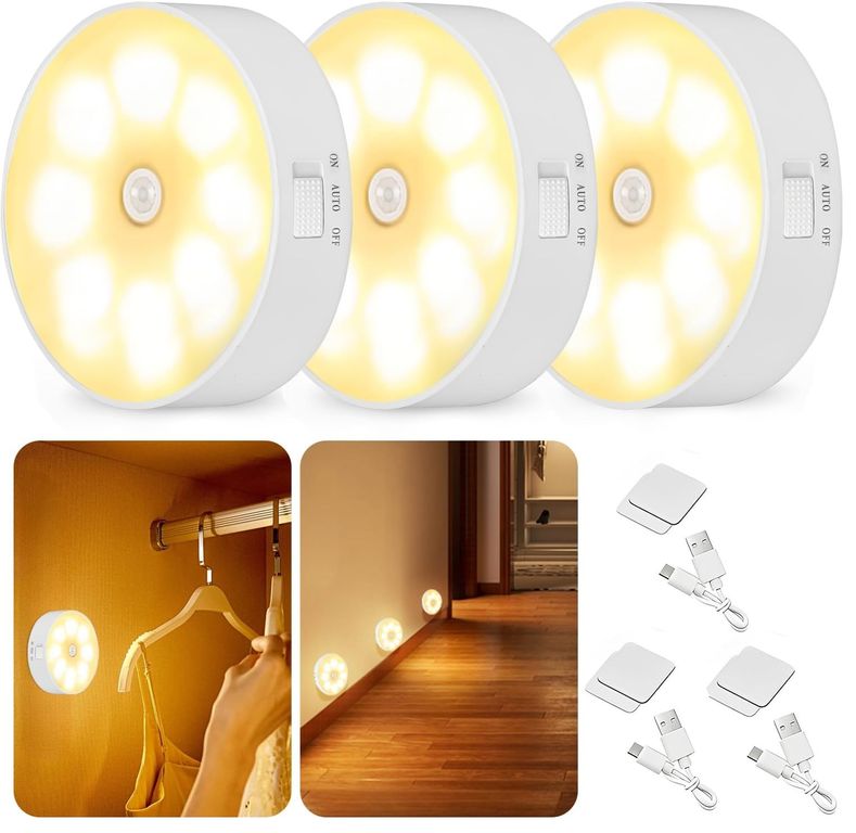 Luces con Sensor de Movimiento Recargable por USB Con Imán 3PCS