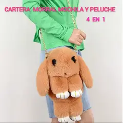 GENERICO - MORRAL BOLSO MOCHILA CARTERA PELUCHE HIPOALERGÉNICO DE CONEJO 5 EN 1