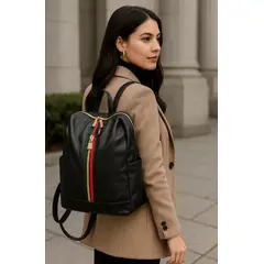 GENERICO - MOCHILA BOLSO NEGRO LIVIANO SEMI BLANDO DE CUERO PU