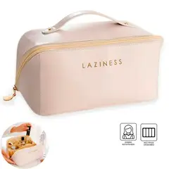 GENERICO - Combo Neceser de Cosméticos Beige + Brochas de Maquillaje Set 15 Negro