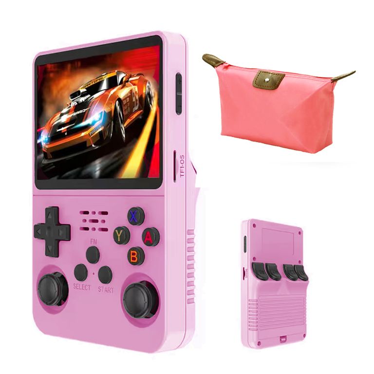 Consola Portatil Retro Game R36S 64GB Rosa y Estuche