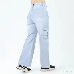 ROSUE - Pantalón Jean Cargo Denim Mujer Hielo