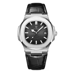 GENERICO - RELOJ HOMBRE CUERO NEGRO PLATEADO POEDAGAR