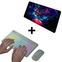 DREIZT - Combo Kit Teclado y Mouse RGB Blanco + Mousepad Galaxia XL 80cm x 30cm