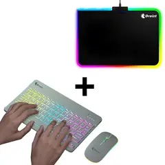DREIZT - ComboTeclado y Mouse RGB Blanco + Mousepad RGB Multicolor 30CM X 25CM