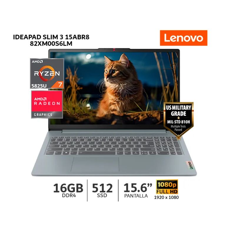 Laptop IdeaPad Slim 3 15ABR8 AMD Ryzen 7-5825U/ 16Gb Ram/ 512Gb SSD/ 15.6” FHD TN - 82XM00S6LM