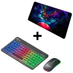 DREIZT - Combo Kit Teclado y Mouse RGB Negro + Mousepad Galaxia XL 80cm x 30cm