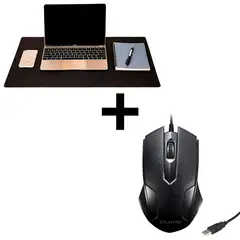 PLAYPRO - Mouse Ergonómico Usb Pc Laptop Negro + mousepad dreizt marrón