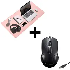 PLAYPRO - Mouse Ergonómico Usb Pc Laptop Negro + mousepad dreizt rosado