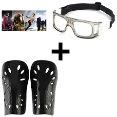 GENERICO - Marco Montura De Lentes Anti-Impacto Gris + Canilleras de Fútbol-Adulto