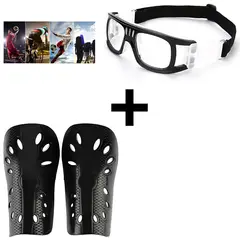 GENERICO - Marco Montura De Lentes Anti-Impacto Negro + Canilleras de Fútbol - Adulto