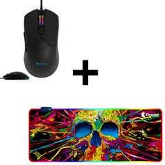 DREIZT - Mouse RGB Mate 12,800 dpi Negro+Mousepad RGB CALAVERA XL80cmx30cm