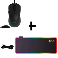 DREIZT - Mouse RGB Mate 12,800 dpi Negro + Mousepad Multicolor XL80cmx30cm