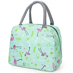MINARI - Lonchera Térmica Fiambrera Portátil Diseño Verde con Flamenco Rosa 83L