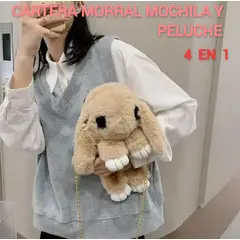 GENERICO - MORRAL BOLSO MOCHILA CARTERA PELUCHE HIPOALERGÉNICO DE CONEJO 5 EN 1