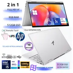 HP - Laptop 2 en 1 ENVY x360 de 14", Pantalla touch, Intel Core i5, 8GB RAM, disco sólido de 512GB