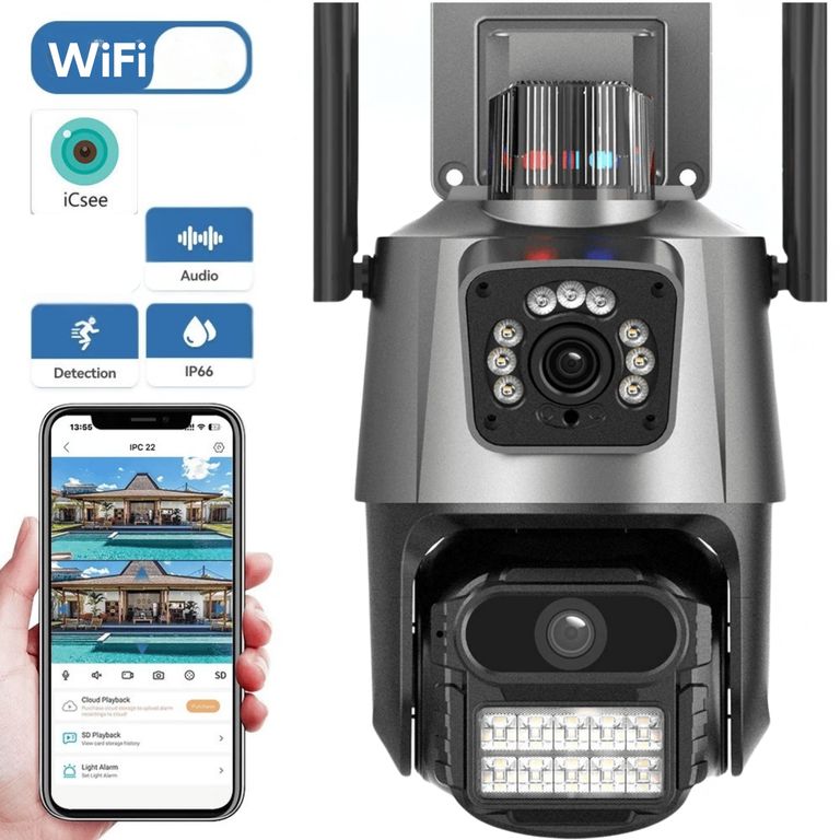 Cámara de seguridad Doble Lente APP ICSEE Wifi con Alarma
