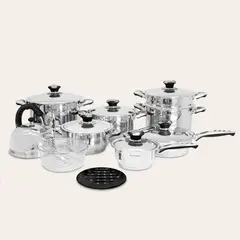 FINEZZA - Juego de Ollas de 18 Piezas de Acero Inoxidable FZ-2018LX