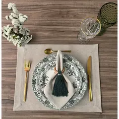 D'MESA - Set 4 Aros servilleteros madera flecos verdes estilo fresco