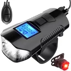 GENERICO - PACK LUZ CON VELOCIMETRO 4 EN 1 PARA BICICLETA + LUZ TRASERA