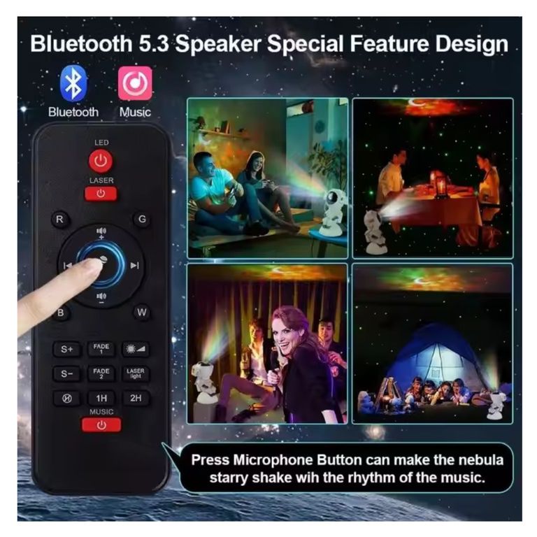 PARLANTE PROYECTOR DE LUZ ASTRONAUTA CON BLUETOOTH