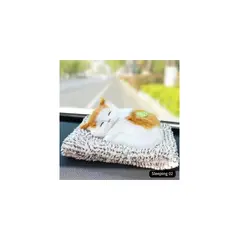 GENERICO - ADORNO GATO PARATABLERO BLANCO CON MOSTAZA AUTO-CASA-OFICINA