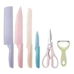 GENERICO - Set de Cuchillos 6 piezas de Acero Inoxidable - Colores Pastel