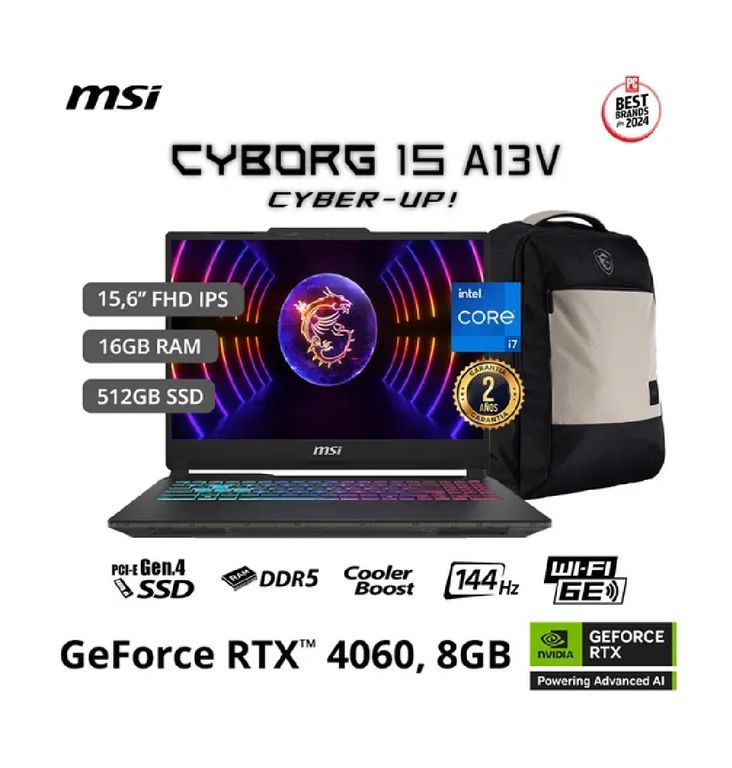 Cyborg 15 A13VFK 15.6'', Intel i7-13620H, 16GB DDR5, 512GB SSD, RTX 4060 8GB, Windows 11 Español