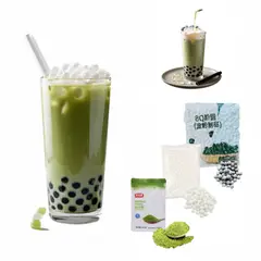 GENERICO - Pack Bubble Tea 3u Matcha Perlas de Tapioca Negro y Blanco