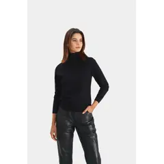 Velez - Vélez Sweater Tejido Básico Aqui Mujer Cuello Tortuga Negro