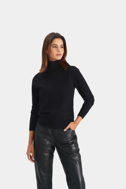 Vélez Sweater Tejido Básico Aqui Mujer Cuello Tortuga Negro