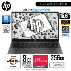 HP - Laptop 255 G10 AMD Athlon Silver 7-120U 8GB RAM 256GB SSD 15.6" HD Free Dos (9E527LA#ABM) - Gris