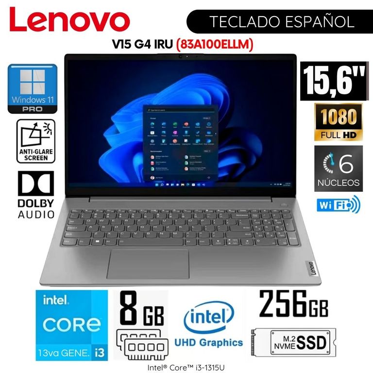 Laptop V15 G4 IRU Intel Core i3-1315U 8GB RAM 256GB SSD 15,6 pulg FHD WIN 11- 83A100ELLM