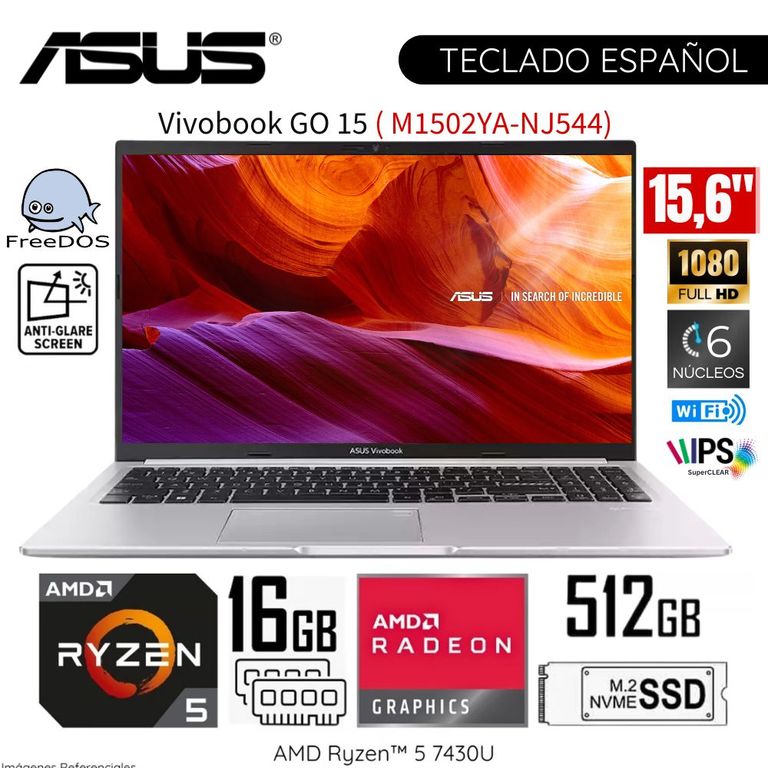 Laptop Vivobook M1502YA-NJ544 AMD Ryzen 5-7430U 16GB RAM 512GB SSD 15.6" FHD - Silver