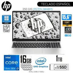 HP - Laptop 250 G10 Intel Core i7-1355U 16GB RAM 1TB SSD 15.6" HD Silver Free Dos - 9S7D1LS