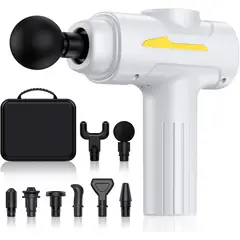 OEM - Pistola de Masaje Profesional 55W - 6 Velocidades, 8 Cabezales Blanco