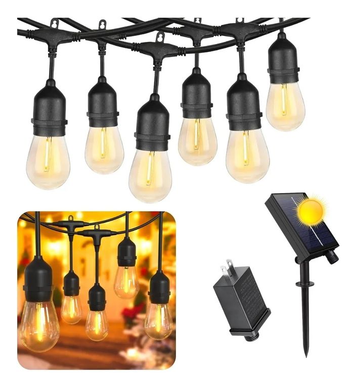 Guirnalda para exteriores 10 metros+ 20 Focos Led+ Panel solar
