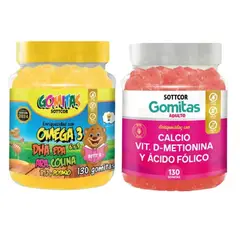 GENERICO - PACK 2 GOMITAS OMEGA 3 NIÑOS + CALCIO ADULTOS 130 UND